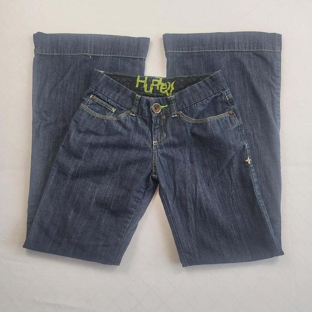 Y2K 2007 Hurley Low-Rise Flare Dark Wash Jeans Women's 0 Skater Indie Sleaze
